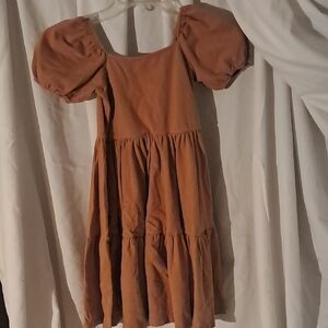 Adorable Tan Puff Sleeve Kids Dress